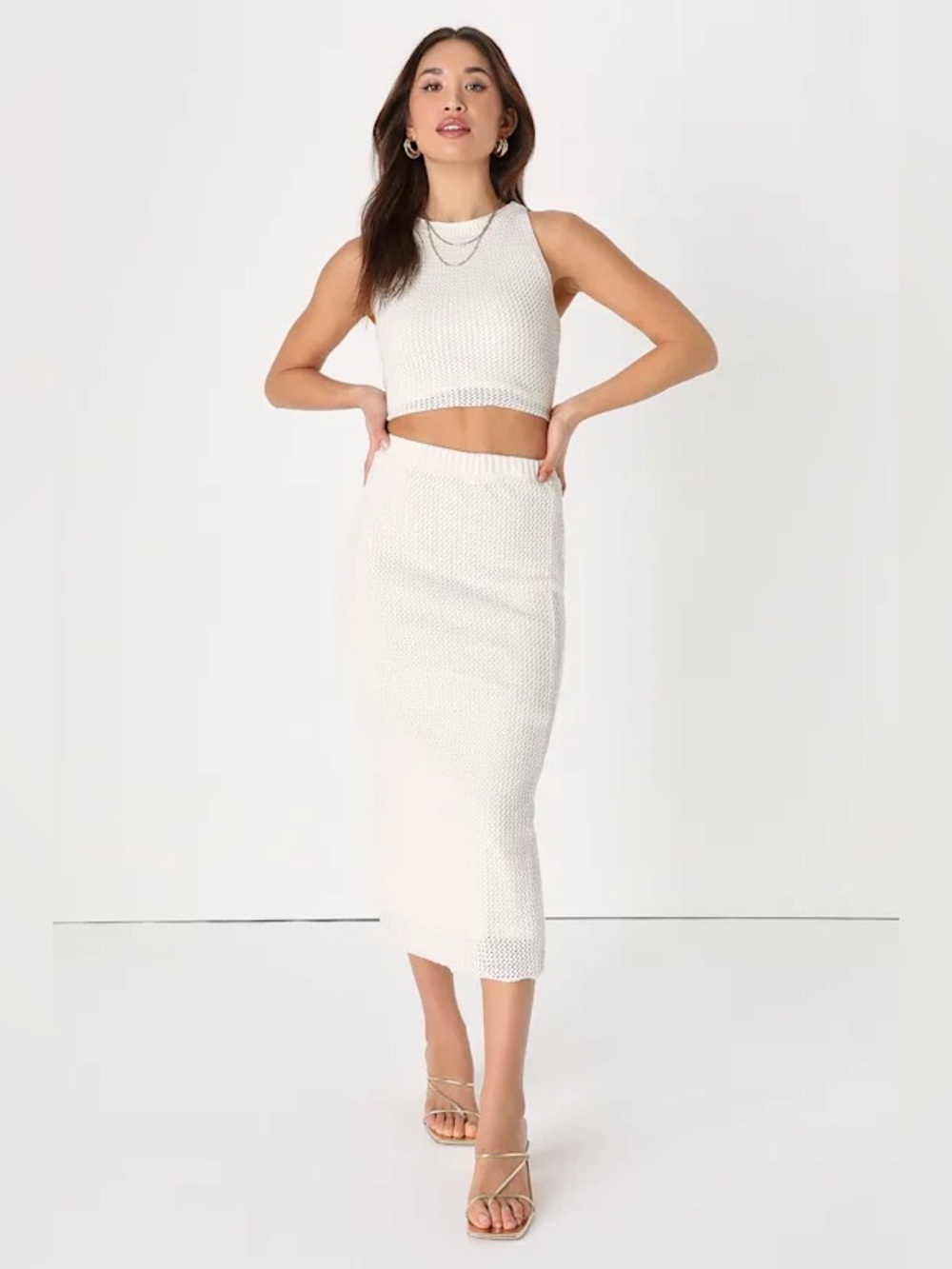 Lulus Ivory Crochet Lace-Up Two-Piece Set